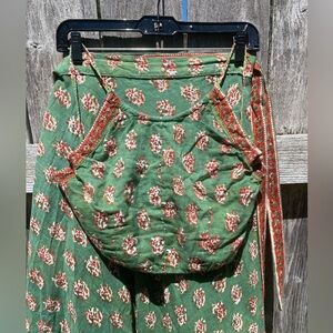 Anokhi vintage India Green and Red Women's wrap Skirt and top set.